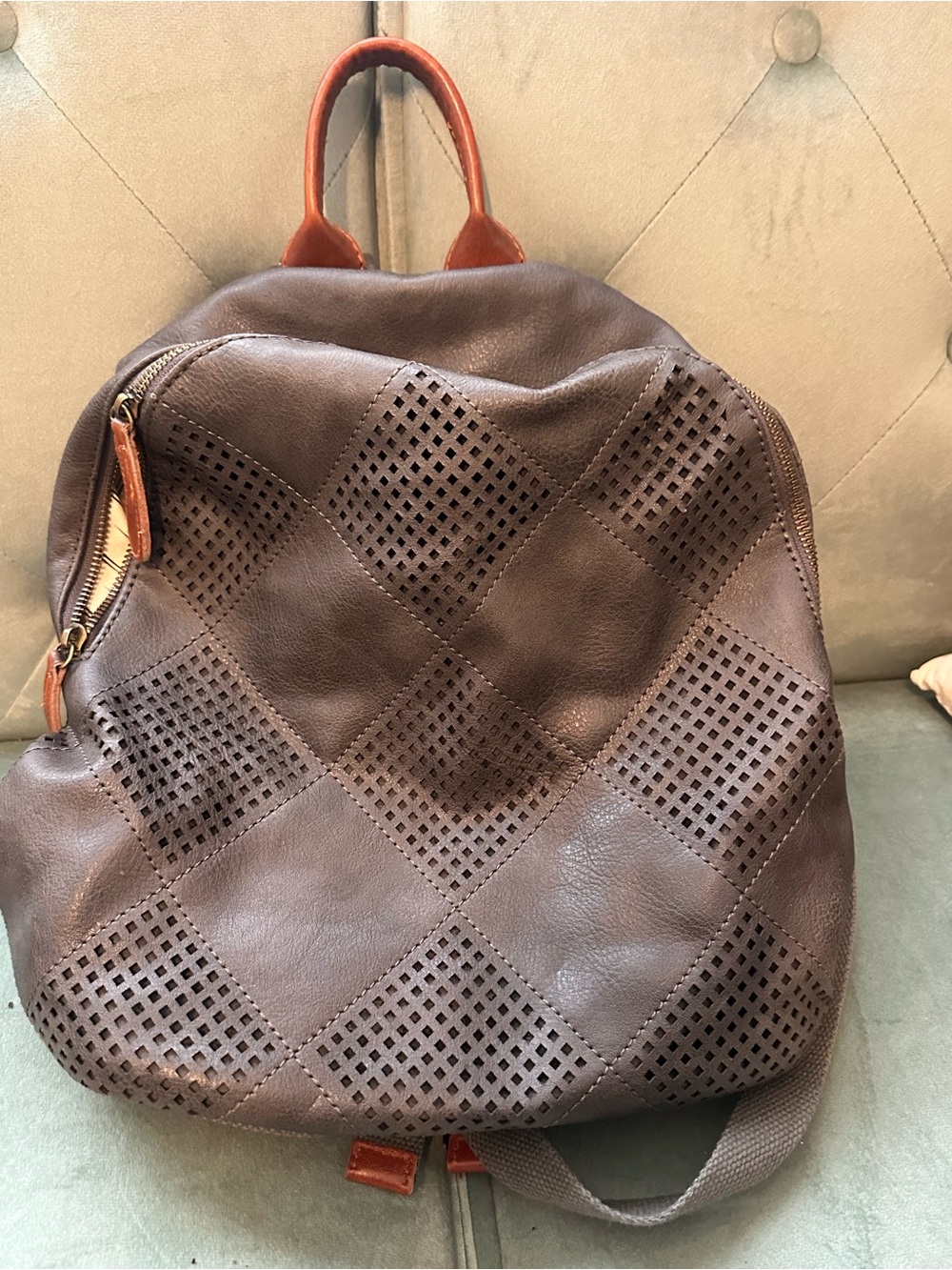 Women's Charcoal Backpack Tote - Stylish Perforated Design
